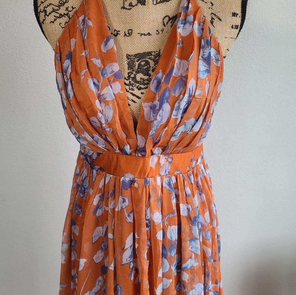 Luxxel Flowing Orange Floral Dress (L) SAME-DAY SHIP IF ORDERED BEFORE 4PM PST - Picture 2 of 5